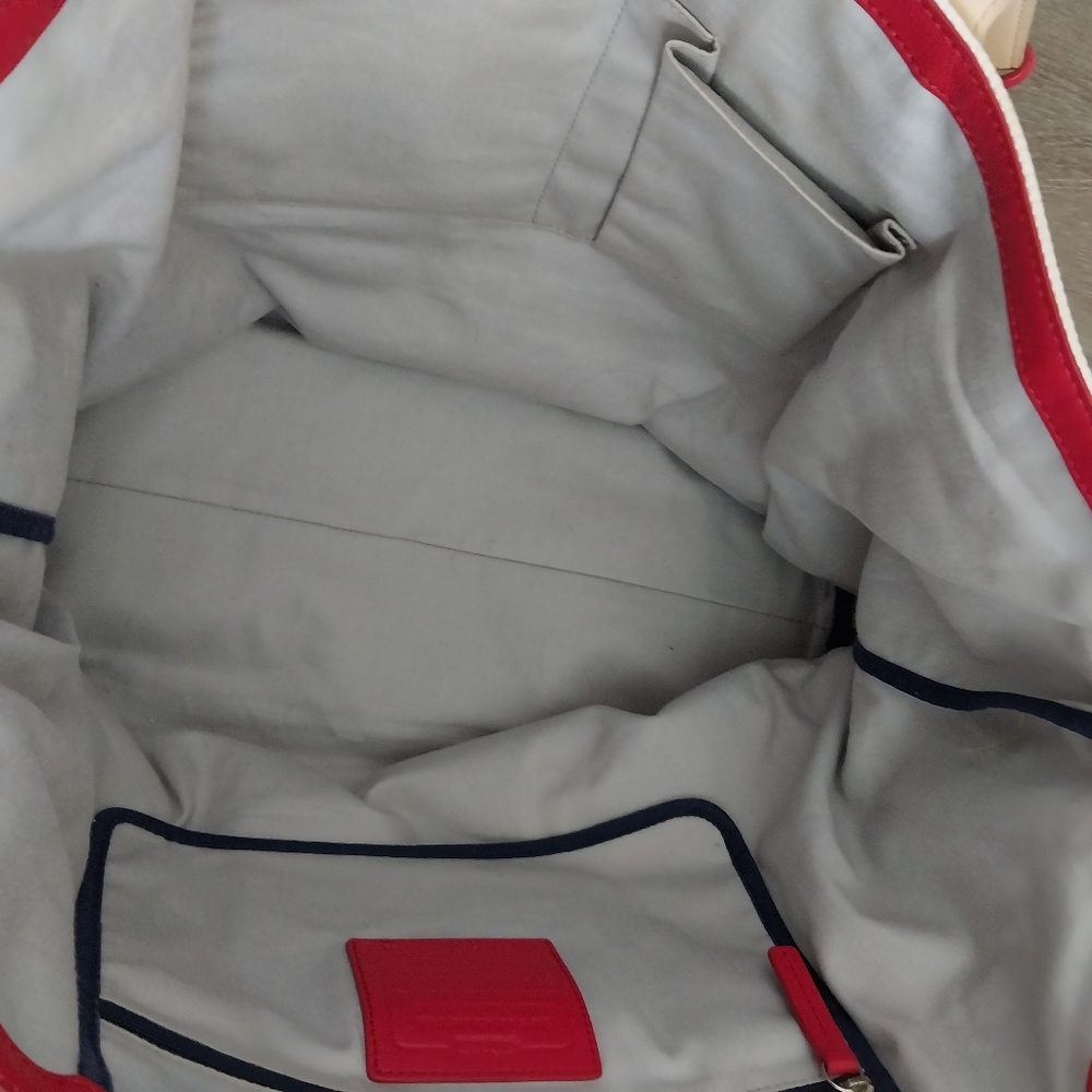 Coach "St. James" LEGACY Red Cream Blue XX Large Canvas Nautical Striped Tote - Picture 9 of 14